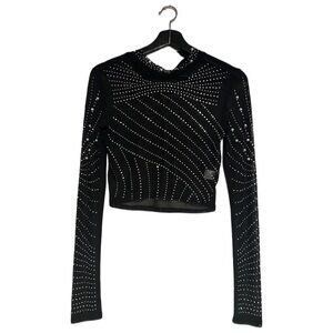 Cropped sparkly beaded black long sleeve shirt